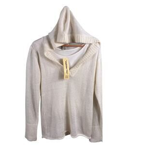 Suspicious Lines Women Size Large Cream Wool Blend Cowl Neck Hooded Sweater Tops